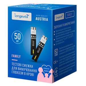 Тестові смужки для вимірювання глюкози в крові Longevita Family (50шт.)